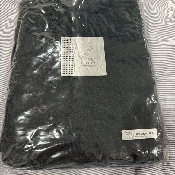 LISSOY FRENCH Luxurious linen Charcoal fitted sheet 200x200cm - Picture 4 of 4